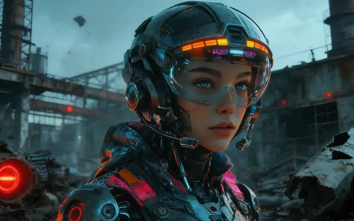 Cyberpunk-styled figure in a futuristic sci-fi setting, generated by AI, one of the works in the Artistic Image Display from AIde.art