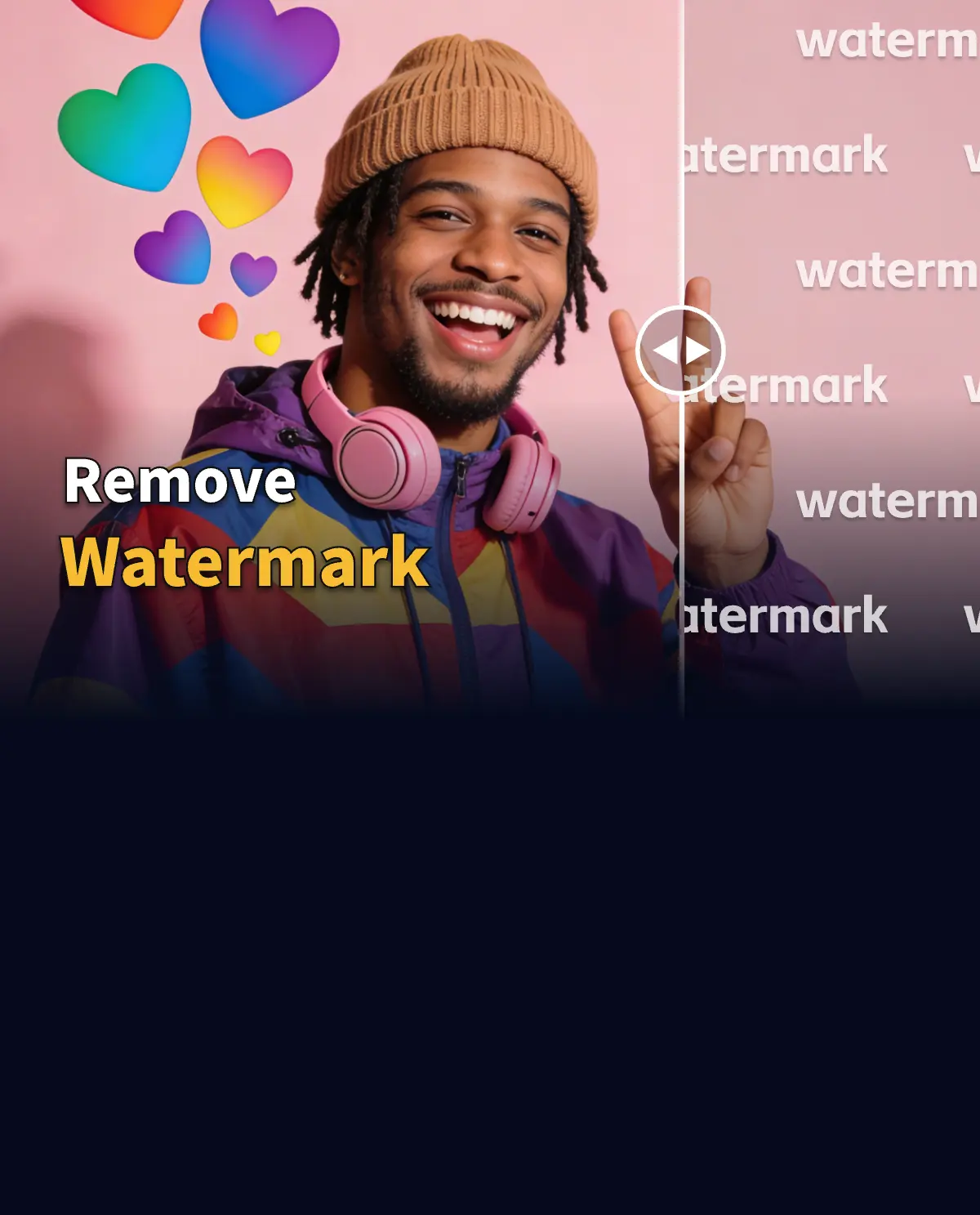 Function display image of Watermark Remover (an Online AI tool by AIde.art): Shows the effect of AI-powered one-click online watermark removal for images