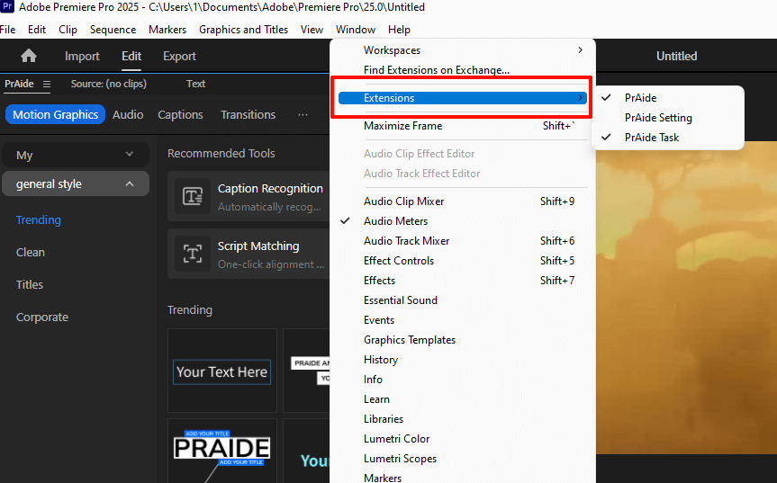 Open Premiere Pro and Your Project