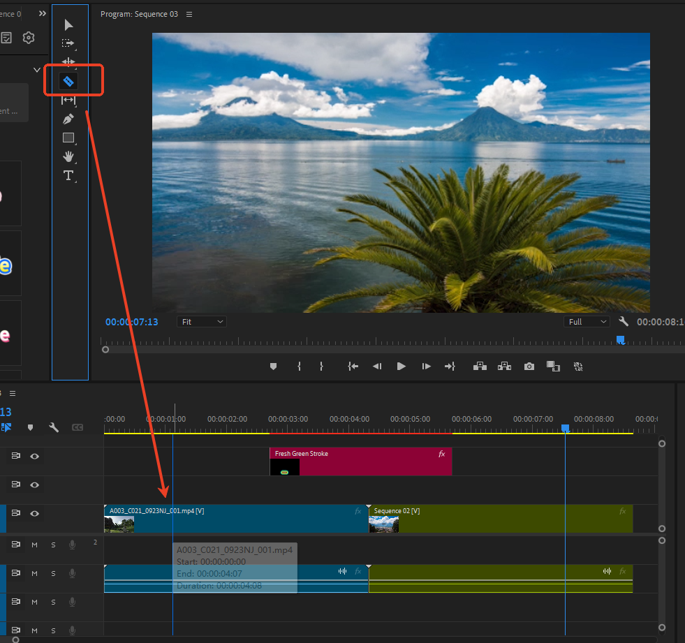 Select unwanted segments and press Delete. Drag the remaining segments to align them, completing the rough cut.